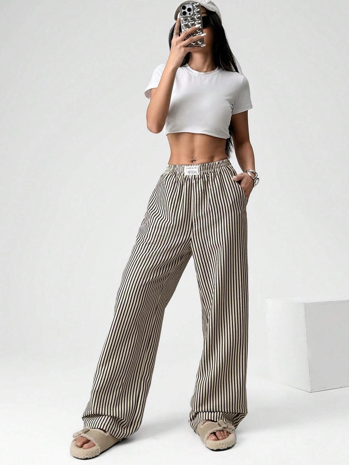 Women's Striped Textured Wide Leg Pants for All Seasons, Stylish and Comfortable Long Trousers, Perfect for Casual and Formal Wear, Casual Lounge Pants