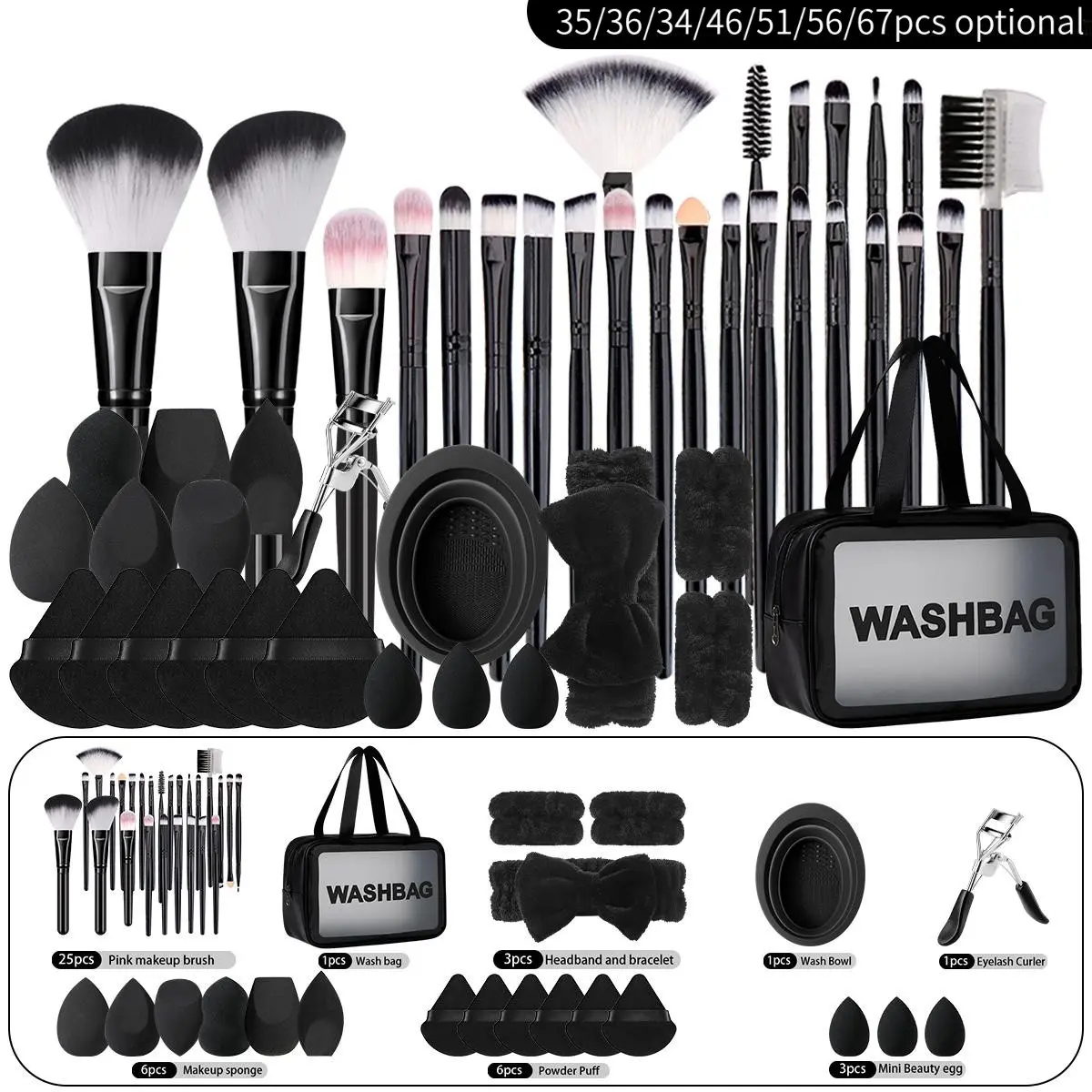 Professional Makeup Brush Set, Includes Brushes, Sponge, Hairband, Ideal for Travel and Daily Use, Single Item, Plastic Frame
