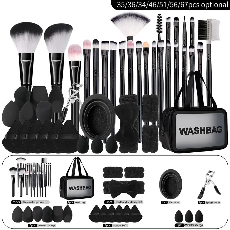 Professional Makeup Brush Set, Beauty Tools, Includes Brushes, Sponge, Hairband, Ideal for Travel and Daily Use, Single Item, Plastic Frame