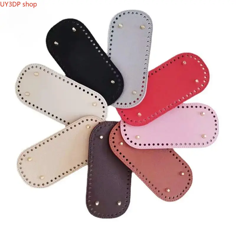 4PCS Premium PU Leather Bag Base Plate, 22x10cm Oval Cross Grain Bottom Shaper, Anti-Collapse Pre-Punched Hole Bag Base, DIY Craft Supply for Crochet & Knitting Handmade Bags