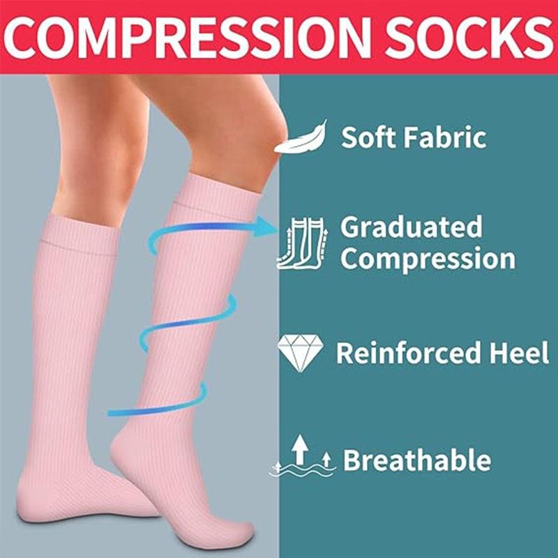 Women's & Men's 6-Pair Aesthetic Minimalist Fabric Compression Socks - Stretchy, Breathable, Comfortable, Modest, Calf-High, Leg Care Coordinates, Combination 51, Hospital Nursing Support for All-Day Standing, Everyday Wear