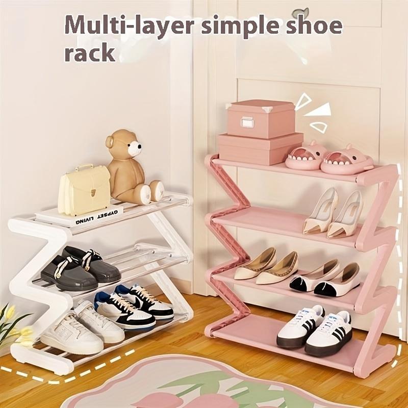 4-Tier Z-Shaped Shoe Rack, Modern Shoe Organizer, Plastic Shoe Shelf, Durable Plastic, Tool-Free Assembly, Floor-Mounted Storage for Living Room, Bedroom, Entryway Organization
