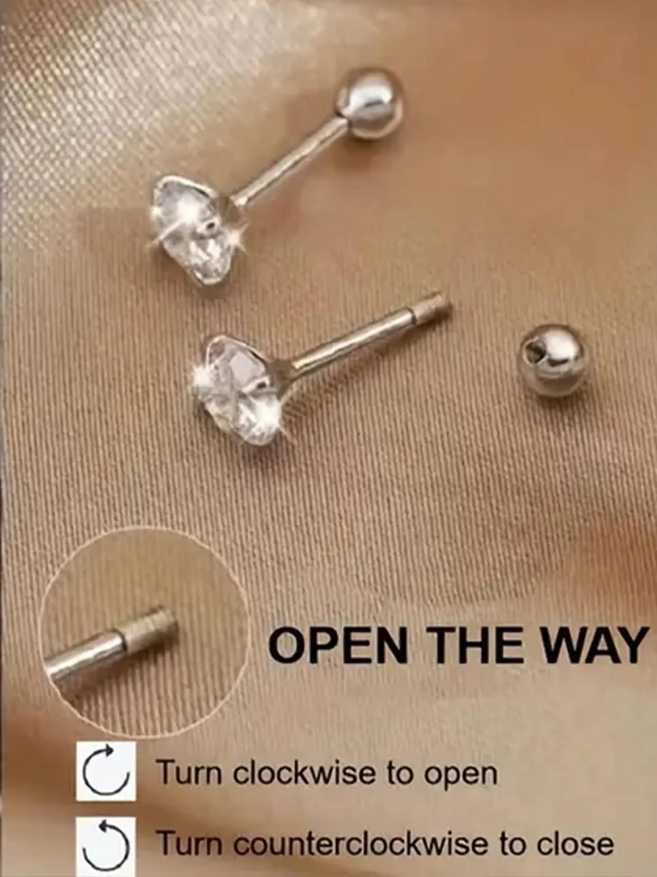 Stainless Steel Cartilage Earrings Set with Sparkling Zirconia, Minimalist Jewelry for All Seasons, Casual Style Ear Accessories