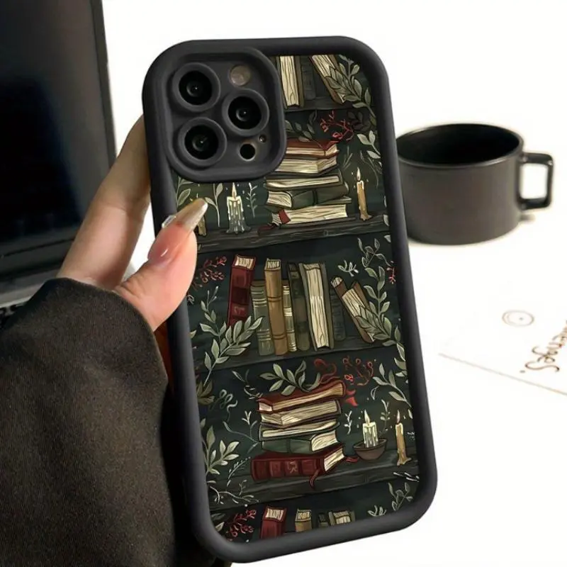 Case for iPhone 17 Pro Max 16 Plus 15 14 13 12 11 Air E Retro Bookshelf Pattern Drop Protection Shockproof Soft Silicone smartphone Cover.QXB736