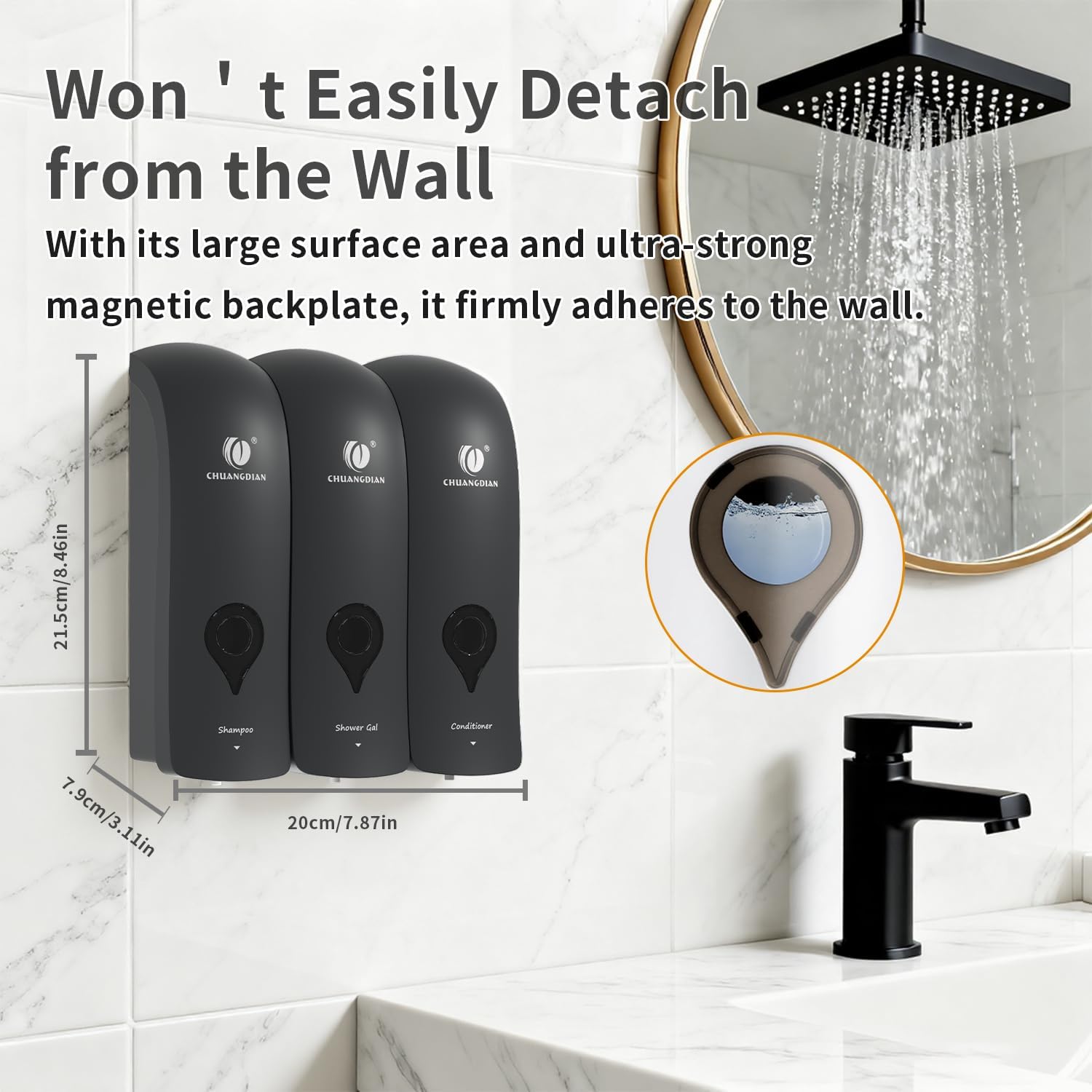Shampoo Conditioner Wash Dispenser, Wall-Mounted Bathroom Soap Dispenser Set of 3 (Black), Refillable Shower Soap Shampoo Dispenser for Bathroom,Kitchen,Hotel and Airbnb Shampoo Conditioner Wash Dispenser, Wall-Mounted Bathroom Soap Dispenser Set of 3 (Black), Refillable Shower Soap Shampoo Dispenser for Bathroom,Kitchen,Hotel and Airbnb