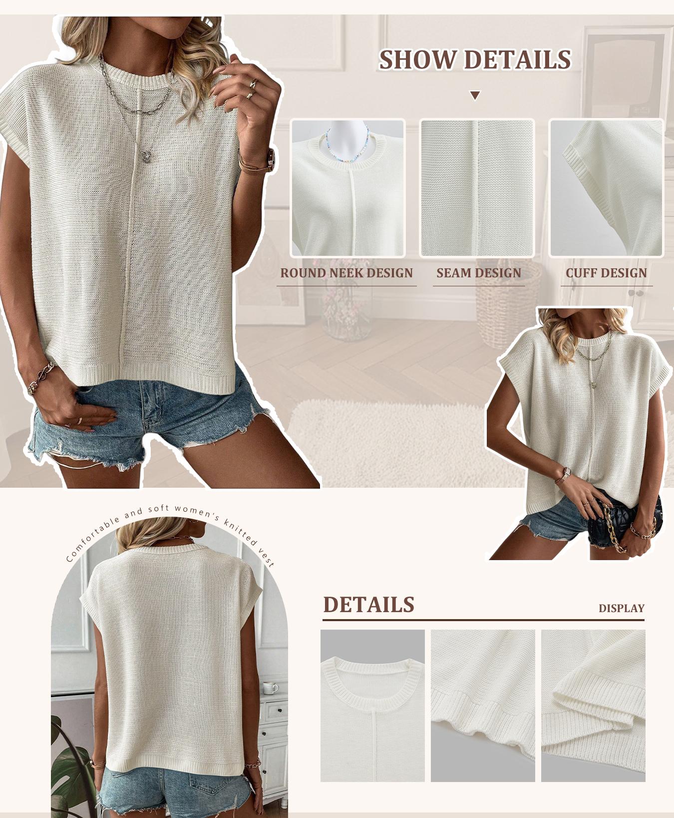 Spring Summer Elegant Versatile Knit Top, French Commute Casual Women's Round Neck Plain Hollow Out Loose T-Shirt