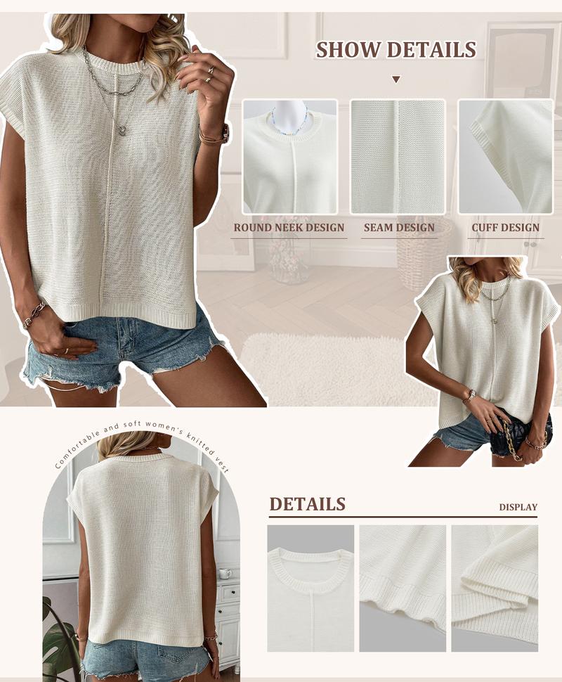 Spring Summer Elegant Versatile Knit Top, French Commute Casual Women's Round Neck Plain Hollow Out Loose T-Shirt