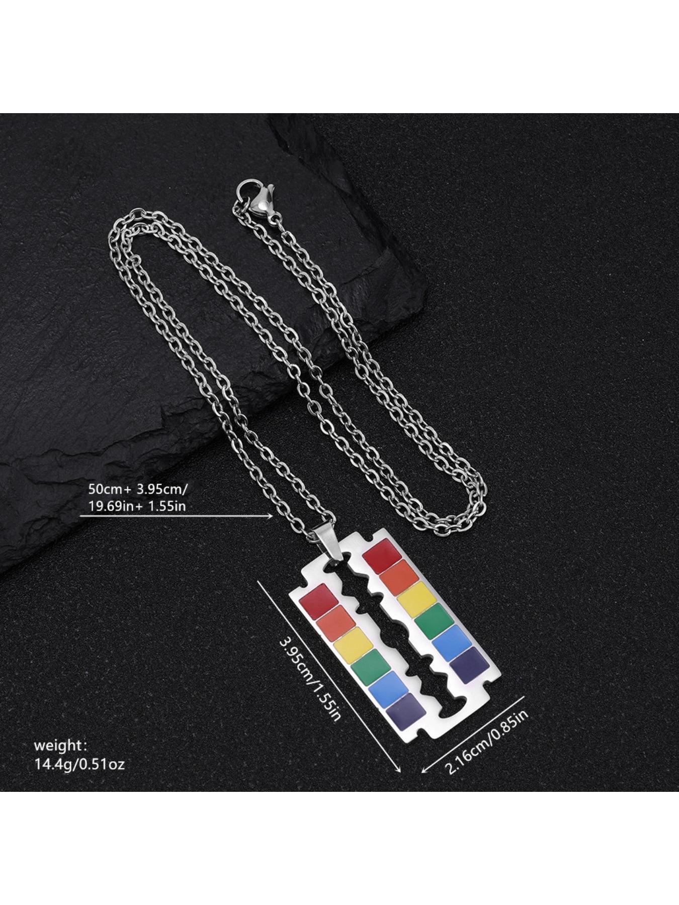 Rainbow Razor Blade Necklace | LGBTQ+ Pride Stainless Steel Pendant | Punk Jewelry for Gift