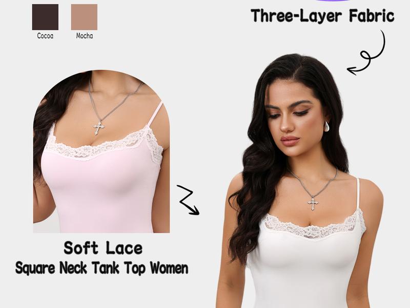 Starrylion Lace Body Suit Square Neck Tops for Women Sleeveless Spaghetti Strap Tank Top Bodysuits for Women Sexy Jumpsuit