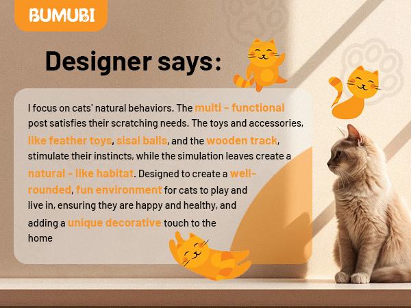 Cute Design Cat Tree Tower for Indoor Cats with Interactive Dangling Balls, Jungle Paradise Design, Scratching Post & Tropical Decor