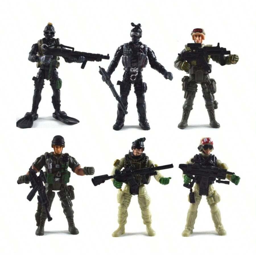 Shindel Men Soldiers Military Soldier Playset, Joint-Movable Figures with Weapons, Zombie Model, 10cm Police Trooper Figurine, Birthday & Christmas Gift