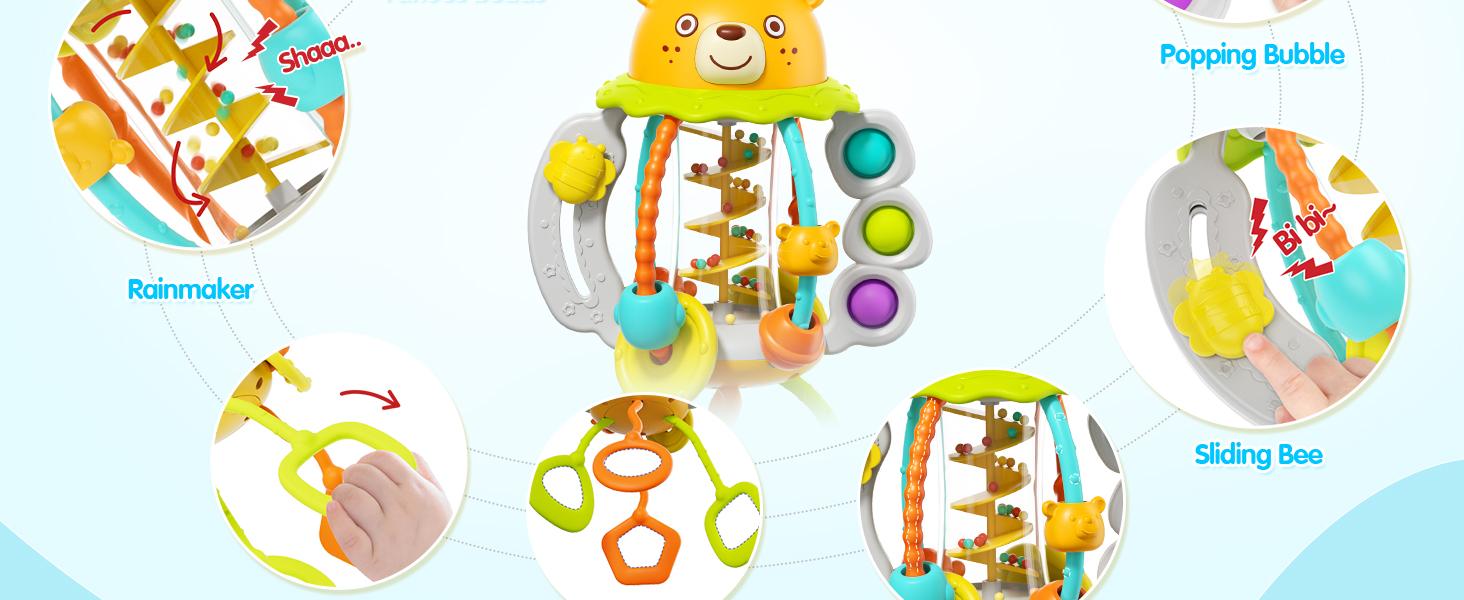 HOLA Rattle Teething Baby Toys, Silicone Pull String Toys, Montessori Multi-Functional Baby Sensory Toy Christmas Stockingstuffers for Baby Mmontessori Toys Gifts HOLA Rattle Teething Baby Toys, Silicone Pull String Toys, Montessori Multi-Functional Baby Sensory Toy Christmas Stockingstuffers for Baby Mmontessori Toys Gifts
