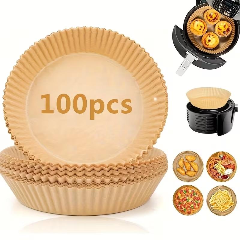 100pcs Non-Stick Air Fryer Paper Liners, Heat Resistant, Oil-Proof, with Flange, for Oven Microwave Grill, Easy Cleaning