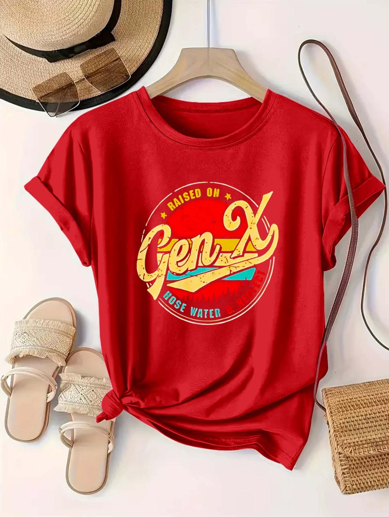 [Plus Size] Letter Print Round Neck Tee, Vintage Casual Short Sleeve Fitted T-shirt for Daily Wear, Women Plus Clothing for All Seasons, Womenswear