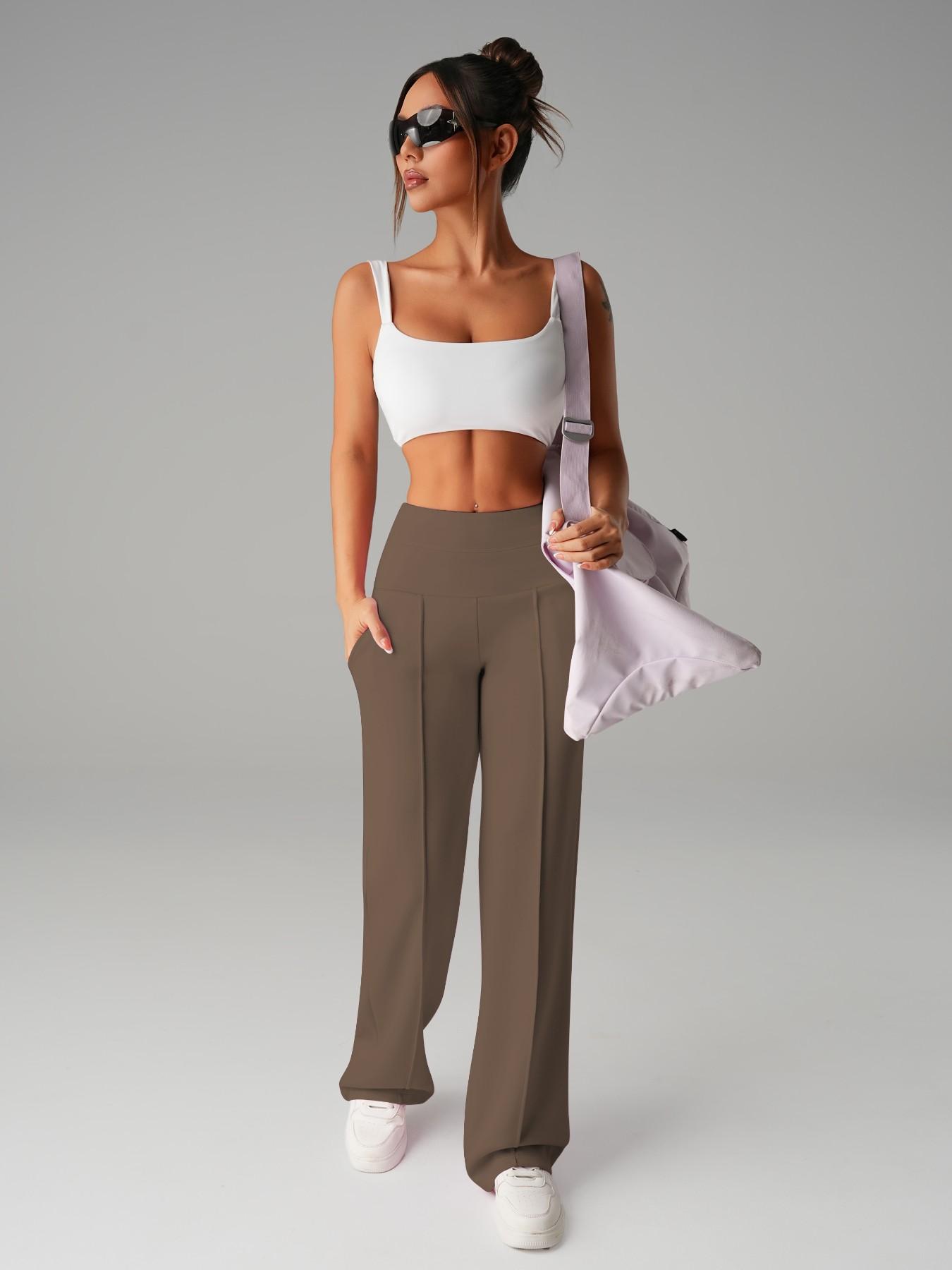 New Women's Yoga Wide Leg Pants, High Waist Stretchy Flowing Breathable Loose Fit Sport Long Pants, All Seasons Versatile