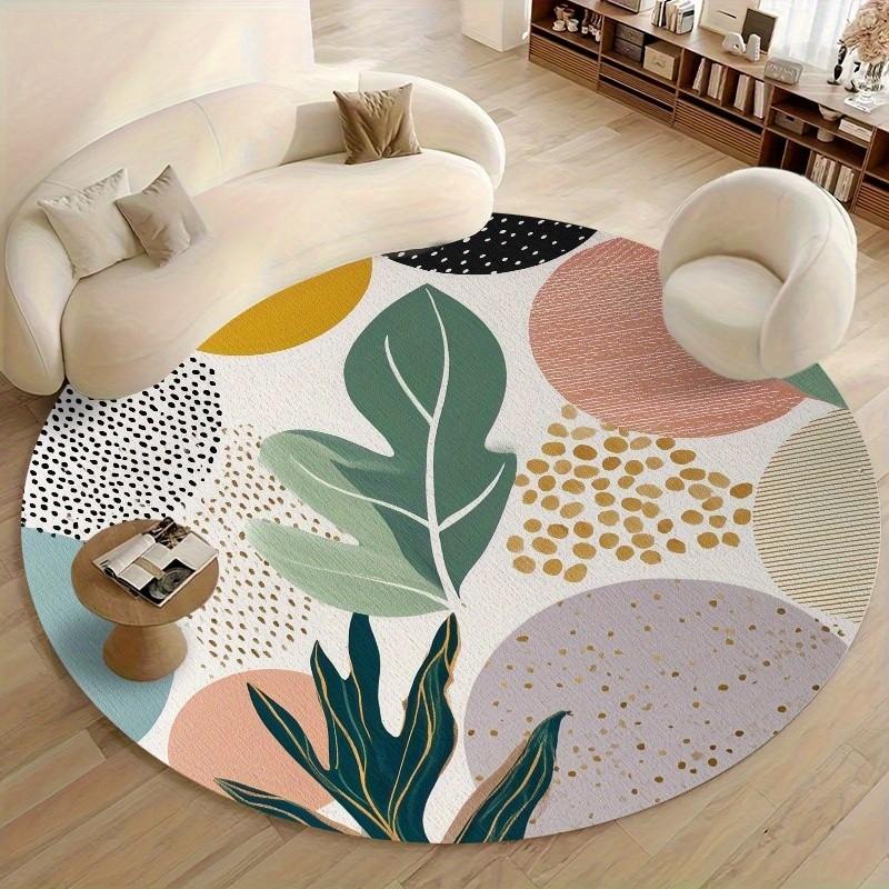 1pc Round Rug 850g/m² Abstract Design Velvet Material, Living Room/bathroom/nursery/camping/yoga Mat, Indoor Outdoor Use, Natural Style