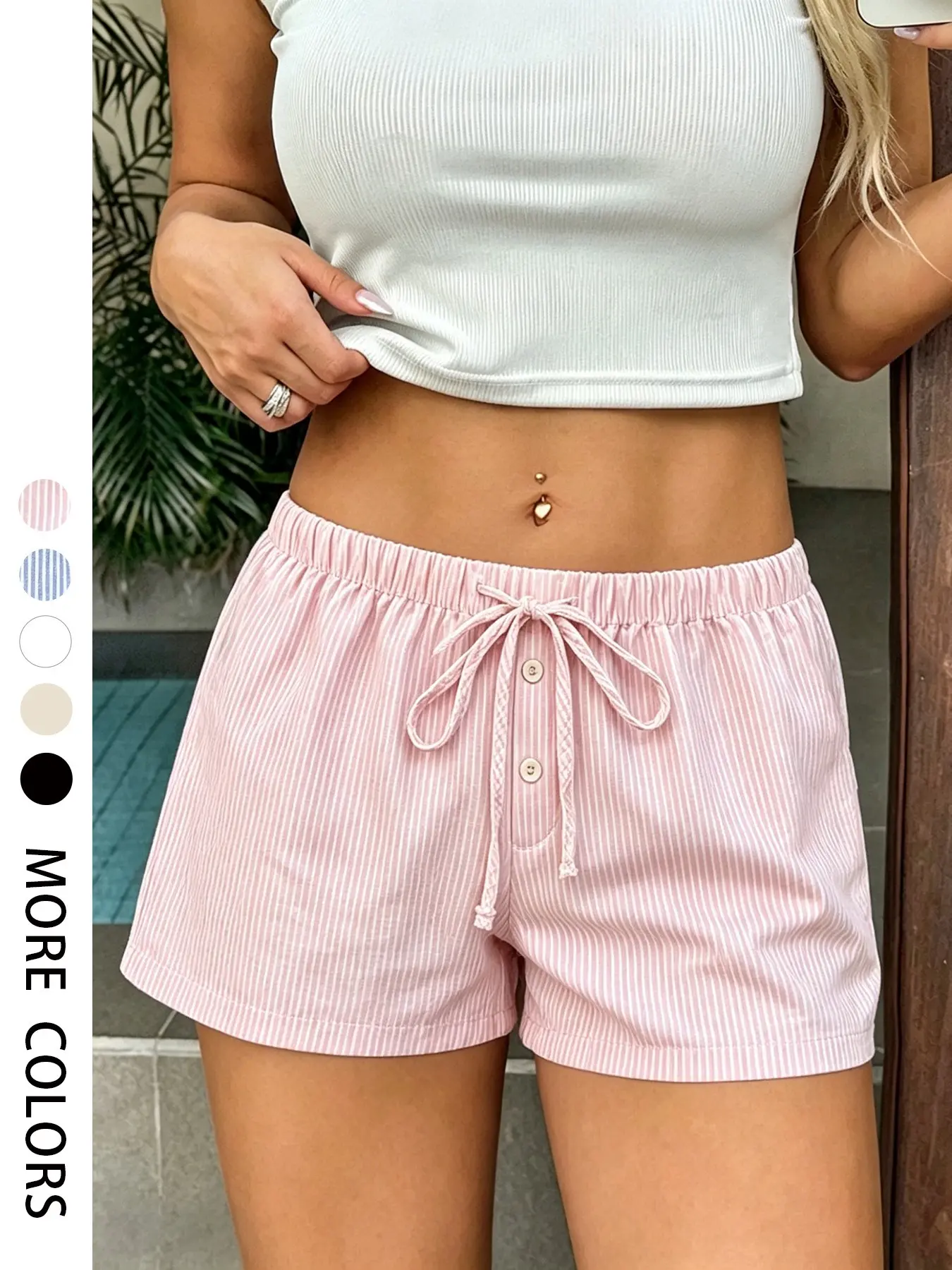 Women's Casual Striped Beach Shorts, Adjustable, Soft Breathable Fabric, Comfortable Fashion, Ideal for Leisure or Beach Wear, Fitted Style