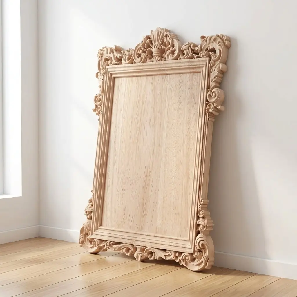 1 vintage carved wooden photo frame, unpainted wooden wall decor, timeless carved design, wooden picture frame
