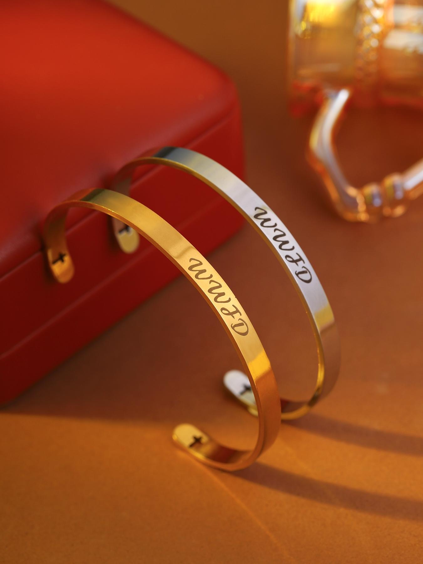 1pc WWJD 18K gold-plated stainless steel bracelet with engraved cross, ideal inspirational gift for couples/siblings, for events/daily wear (no box).