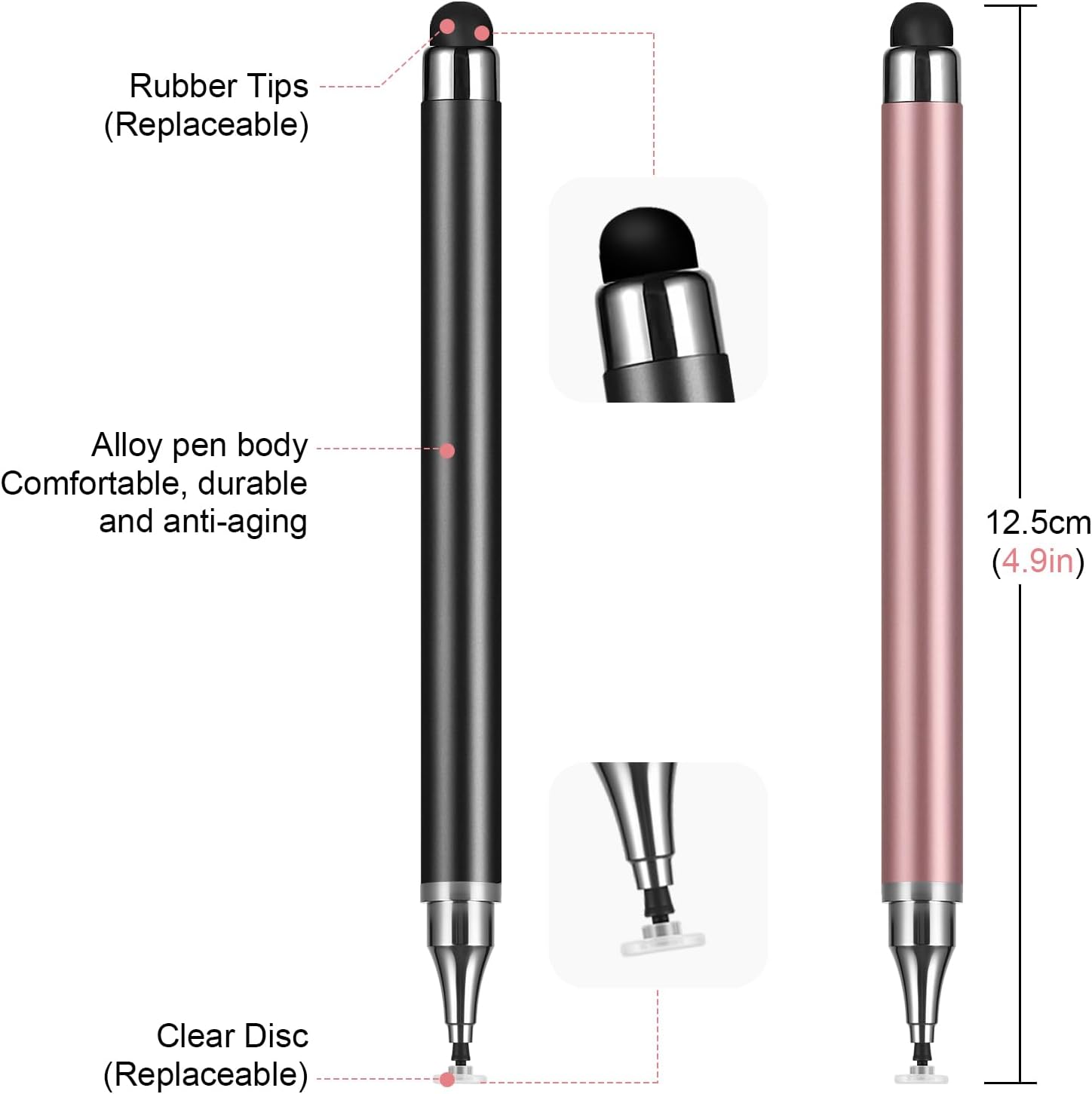 3-Pack Smooth Universal Stylus Pen Accessories for All Touchscreen Devices, 2-in-1 Precision Disc Tip Stylus Compatible with Android, iOS, Tablet, Smartphone – Perfect for Writing, Drawing