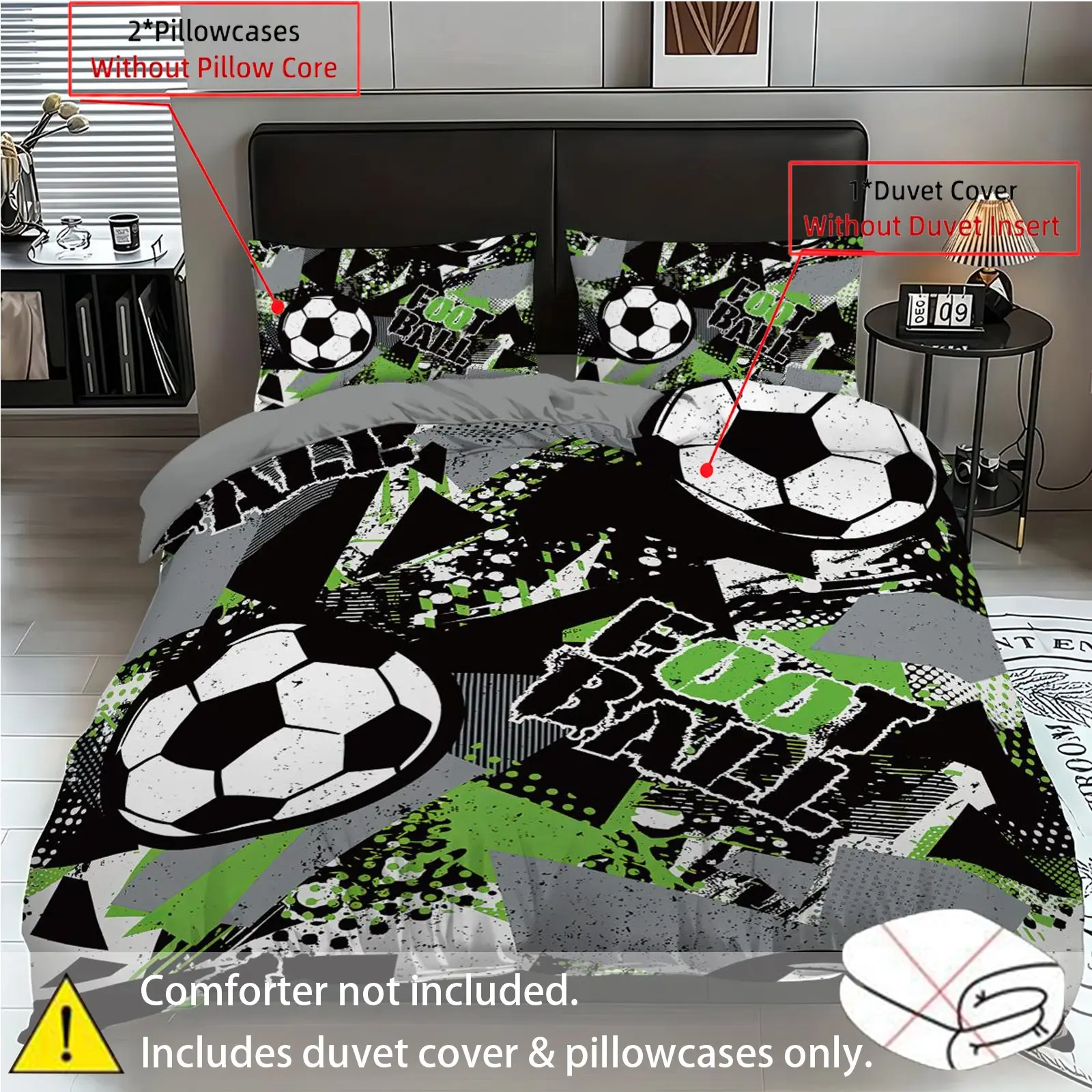 3-piece set (1 duvet cover+2 pillowcases, no core), football pattern bedding set, Football themed bedroom, soft and comfortable home decor