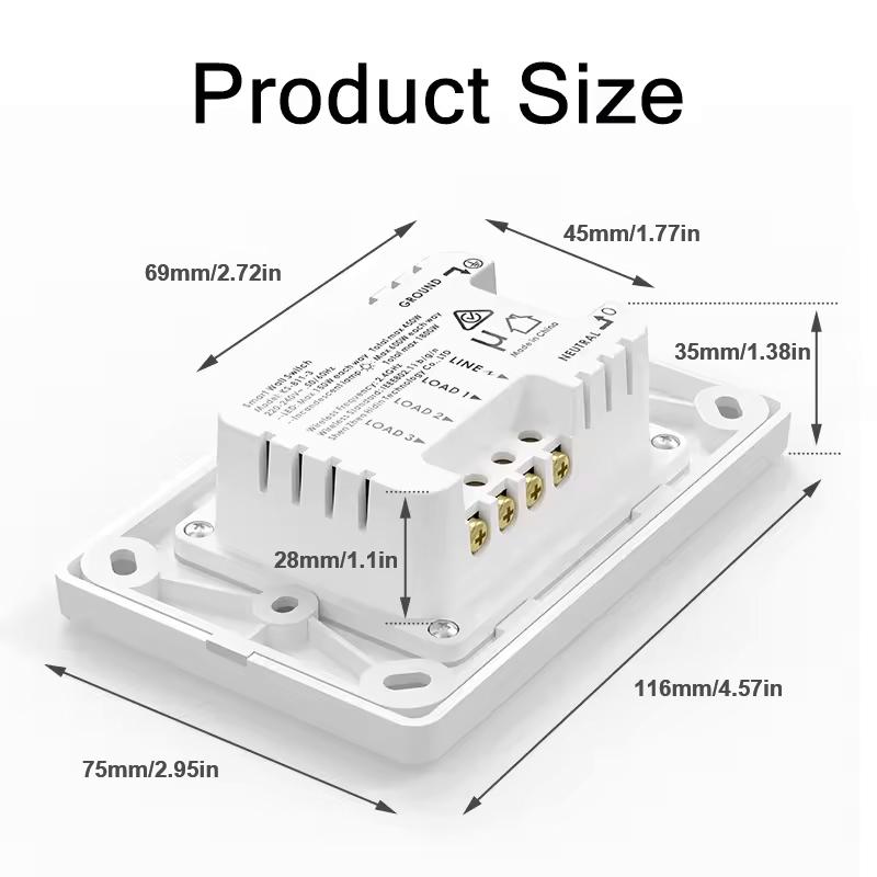 Smart Light Switch WiFi Zigbee, No Neutral Wire, Panel Mount, Push Button, 1/2/3 Gang, Ac100v-250v, Smart Voice Control Compatible with Alexa&Google Home