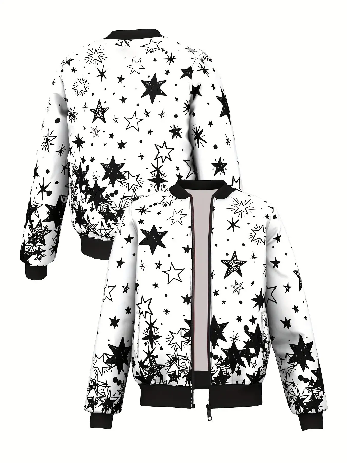 Men's Base Star Baseball Jacket, Zipper Casual Streetwear, Loose-Fitting Unlined Jacket, All Seasons Random Print, Printed Baseball Jacket
