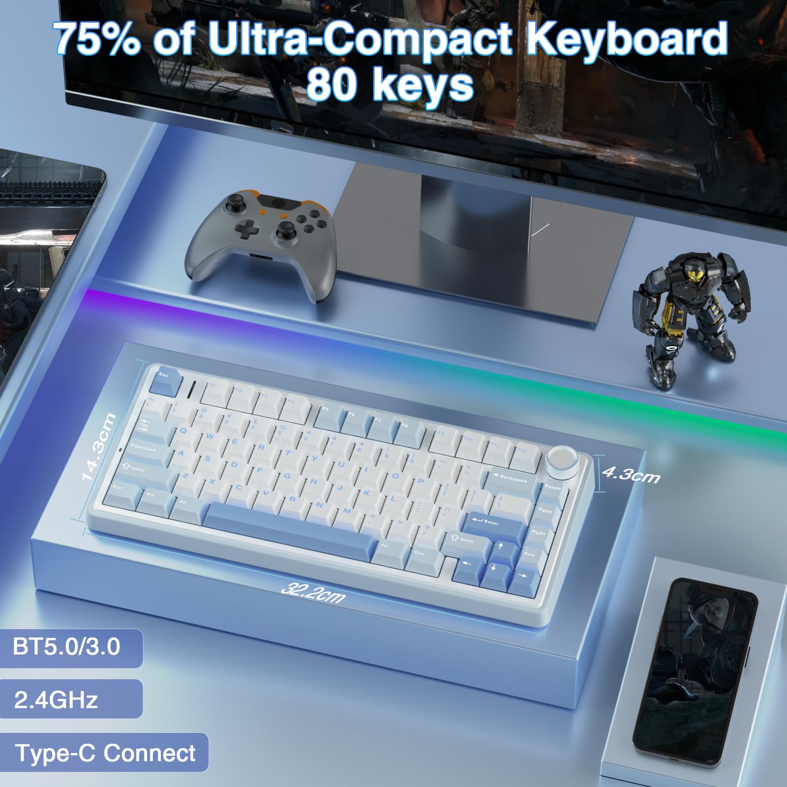 AULA F75 Keyboard 75% Wireless Mechanical Gaming Keyboard, Gasket Hot Swappable Custom Keyboard, Pre-lubricated Ash Wood Switches RGB Rainbow Backlight, Tri-Mode 2.4GHz/Type-C/BT5.0 CreamKeyboard  Office Computer Accessories TikTokShopfalldealsforyou