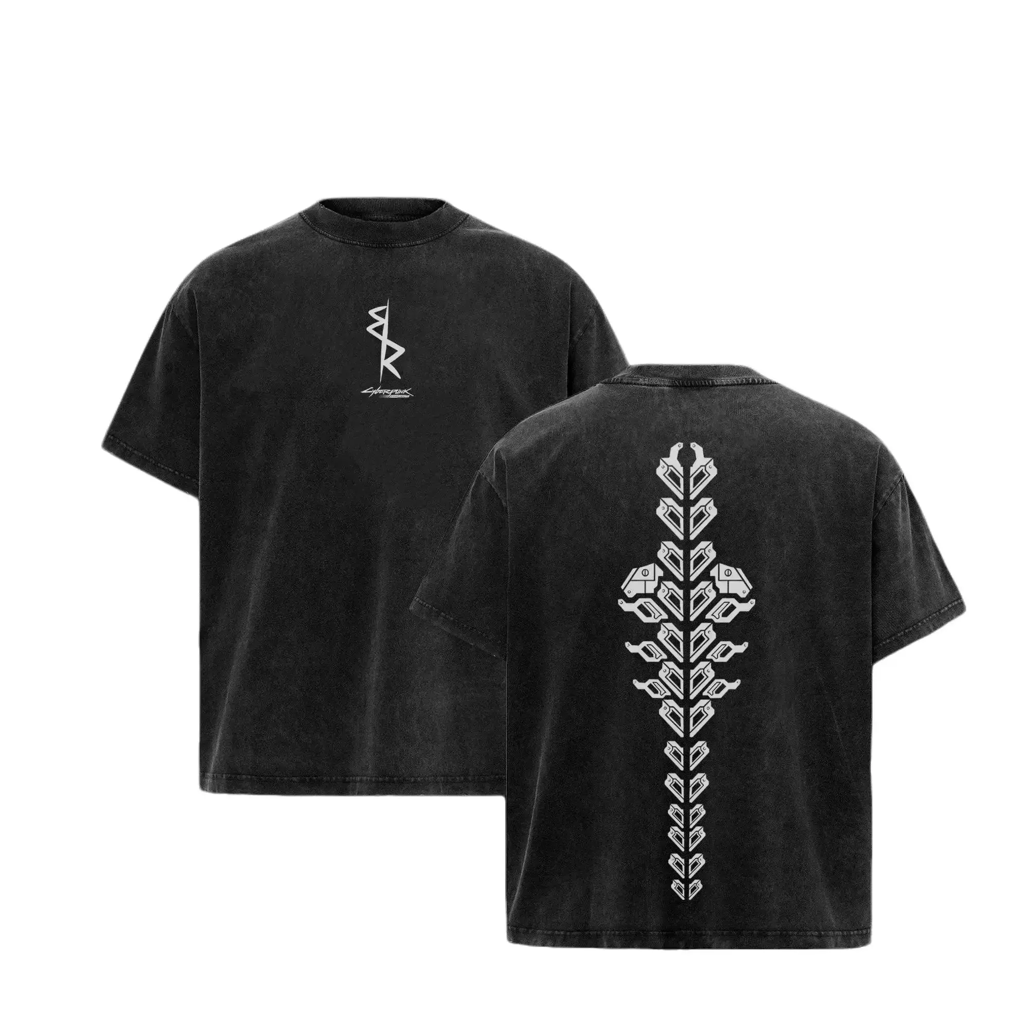 HIKISTREET Cyberpunk Edgerunners Sandevistan Graphic Tee, Acid Washed Oversized Vintage T-Shirt for Men and Women. 100% Cotton Grunge Streetwear Anime Merch, David Martinez Cosplay Top, Retro Y2K Cyberpunk Aesthetic Clothes, Heavyweight Casual Shirt.