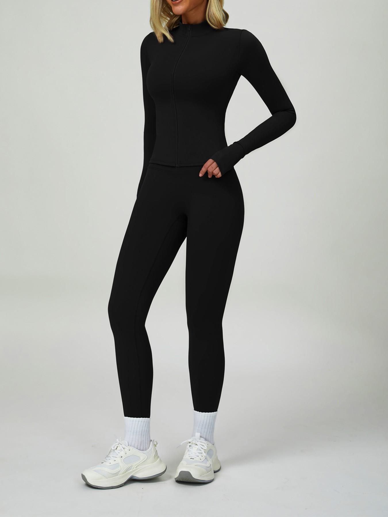 Women's High Waist Zipper Long Sleeve Yoga Pants Set, Elastic and Comfortable, Casual Wear for Daily, Fitness Running Cycling, Sportswear, Gym Outfit