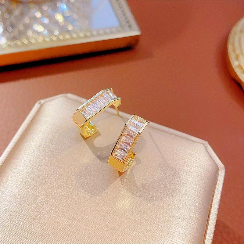 [1 Pair C-Shaped Stud Earrings] 14K Golden Plated Copper Hoop Earrings with Cubic Zirconia- Minimalist Everyday& Festival Jewelry, Year-Round Versatile Accessory, Festival Accessories, Sophisticated Style, Luxurious Finish