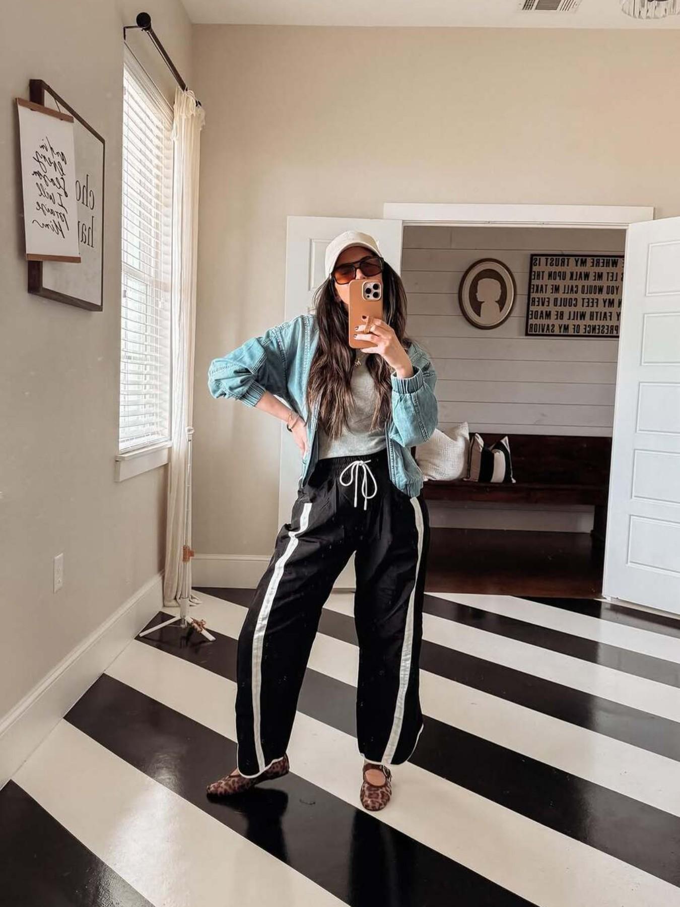 Women's Loose Wide-Leg Pants, Casual Drawstring Elastic Waist Colorblock Sportswear, Fashion Y2K Nine-Quarter Pants, All Seasons