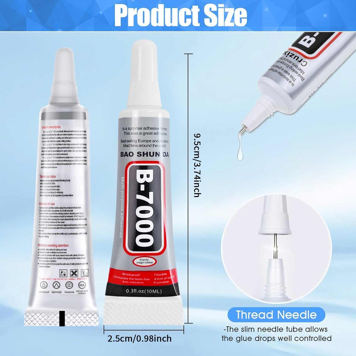 5pcs B-7000 Glue Clear for Rhinestone Crafts, Jewelry and Bead Adhesive B7000 Semi Fluid High Viscosity Glues for Clothes Shoes Fabric Cell Phones Screen Repair Metal Stone Nail Art Glass