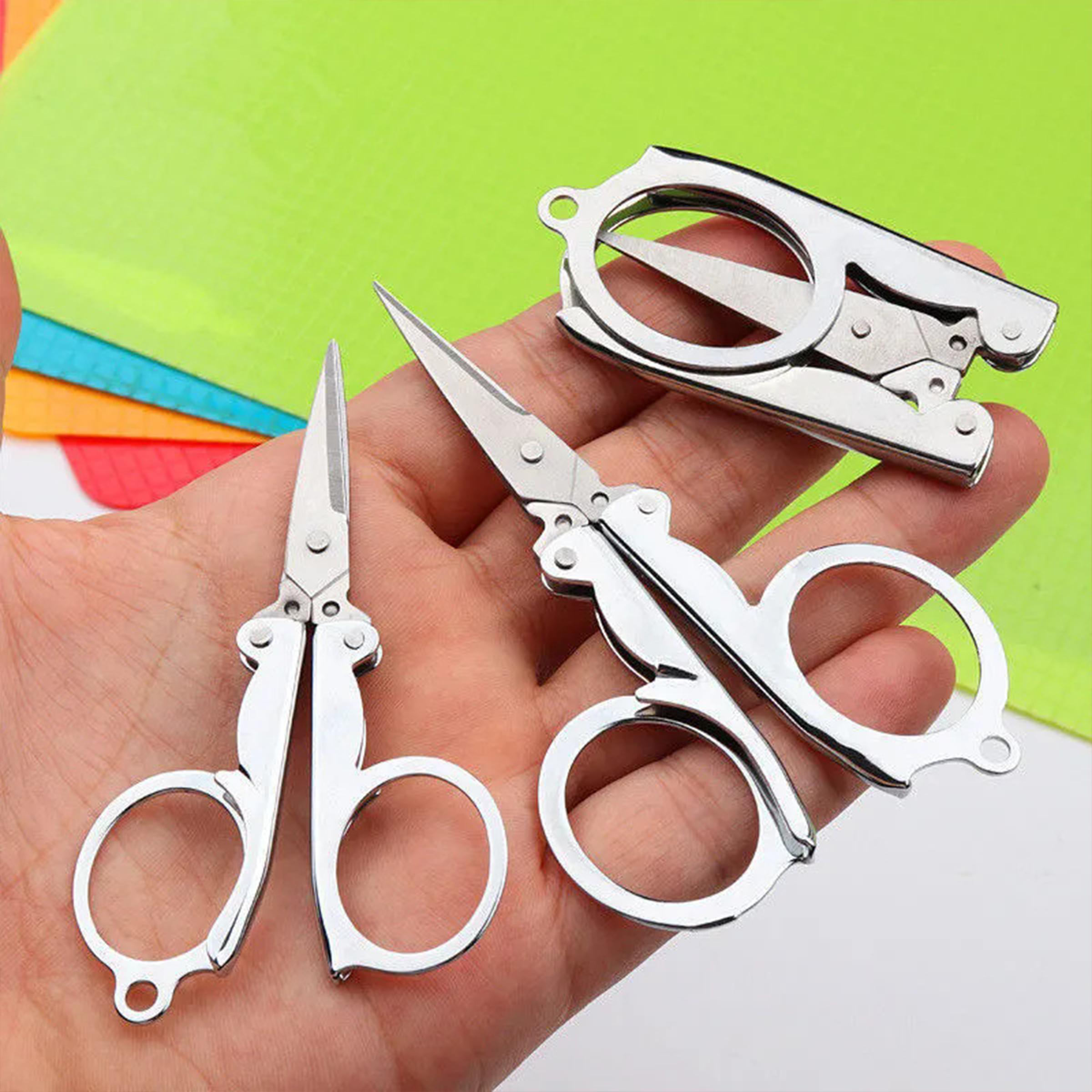 1pc Folding Scissors, Steel Small Scissors Pocket Portable, Foldable String In Key Ring Travel Scissors Mini Craft Knife, Paper Cutters, Cutting Supplies
