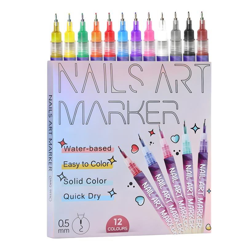 12 Color 3D Nail Art Pens Set, 0.5MM Nail Pens Nail Point Graffiti Dotting Pen Drawing Painting Liner Brush for DIY Nail Art Flower Design Nails Beauty Adorn Manicure Tools