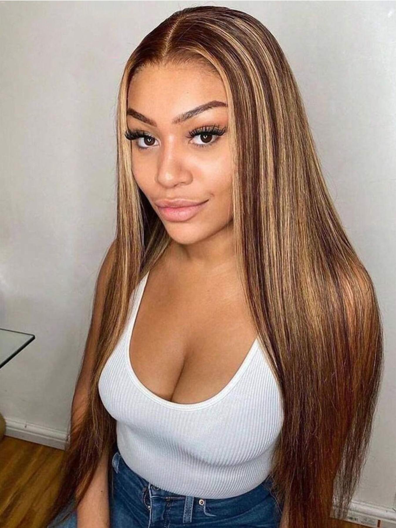 4x4 HD Lace Closure Wig Glueless Human Hair Wig P4/27 Color No Glue Needed Pre-Cut Lace Suitable for Women