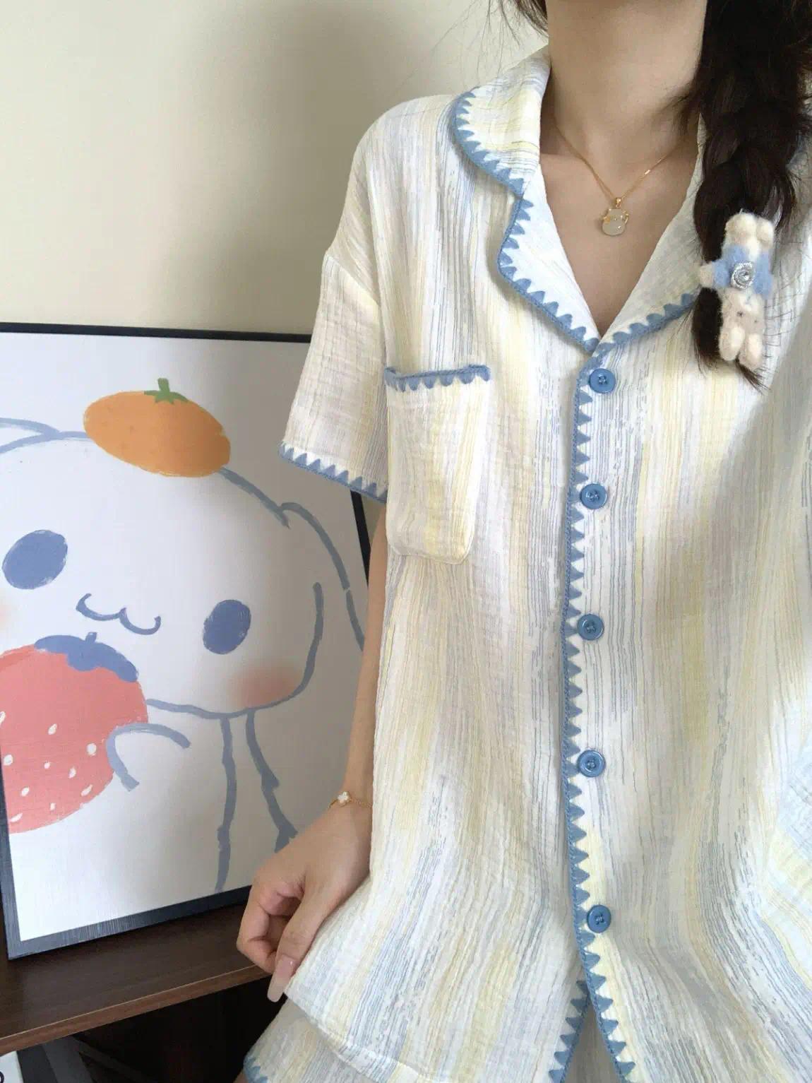 Cute Summer Color-Block Checkered Pajamas for Women: Short-Sleeve Set, Sweet Loungewear Two-Piece Set, Women's Summer Clothing