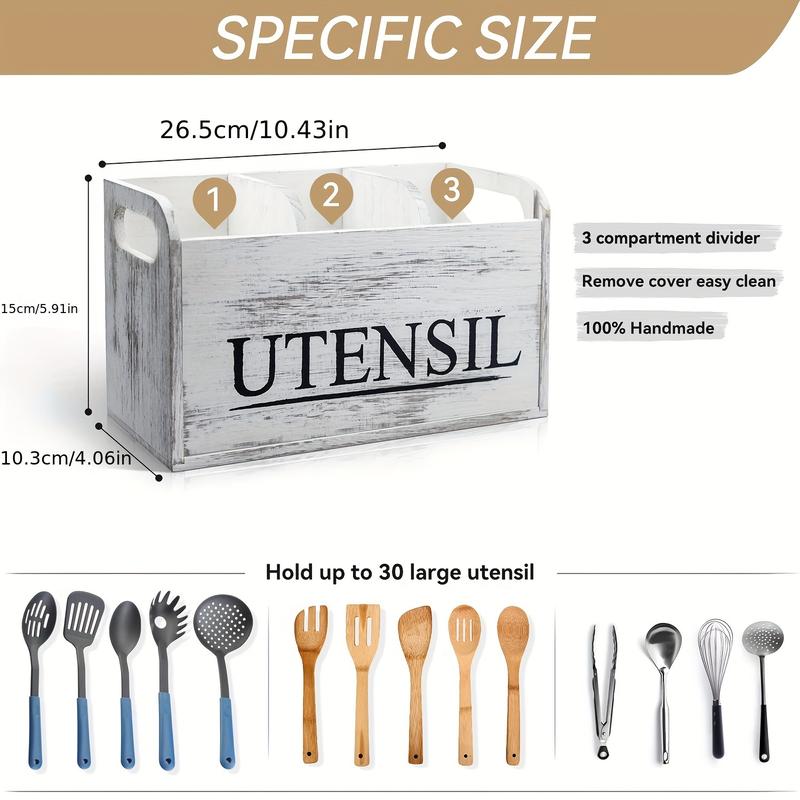 Wooden Kitchen Utensil Holder, 1 Count Large Utensil Organizer, Cooking Tools Storage Rack, Kitchen Utensils Storage Box, Kitchen Pantry Storage