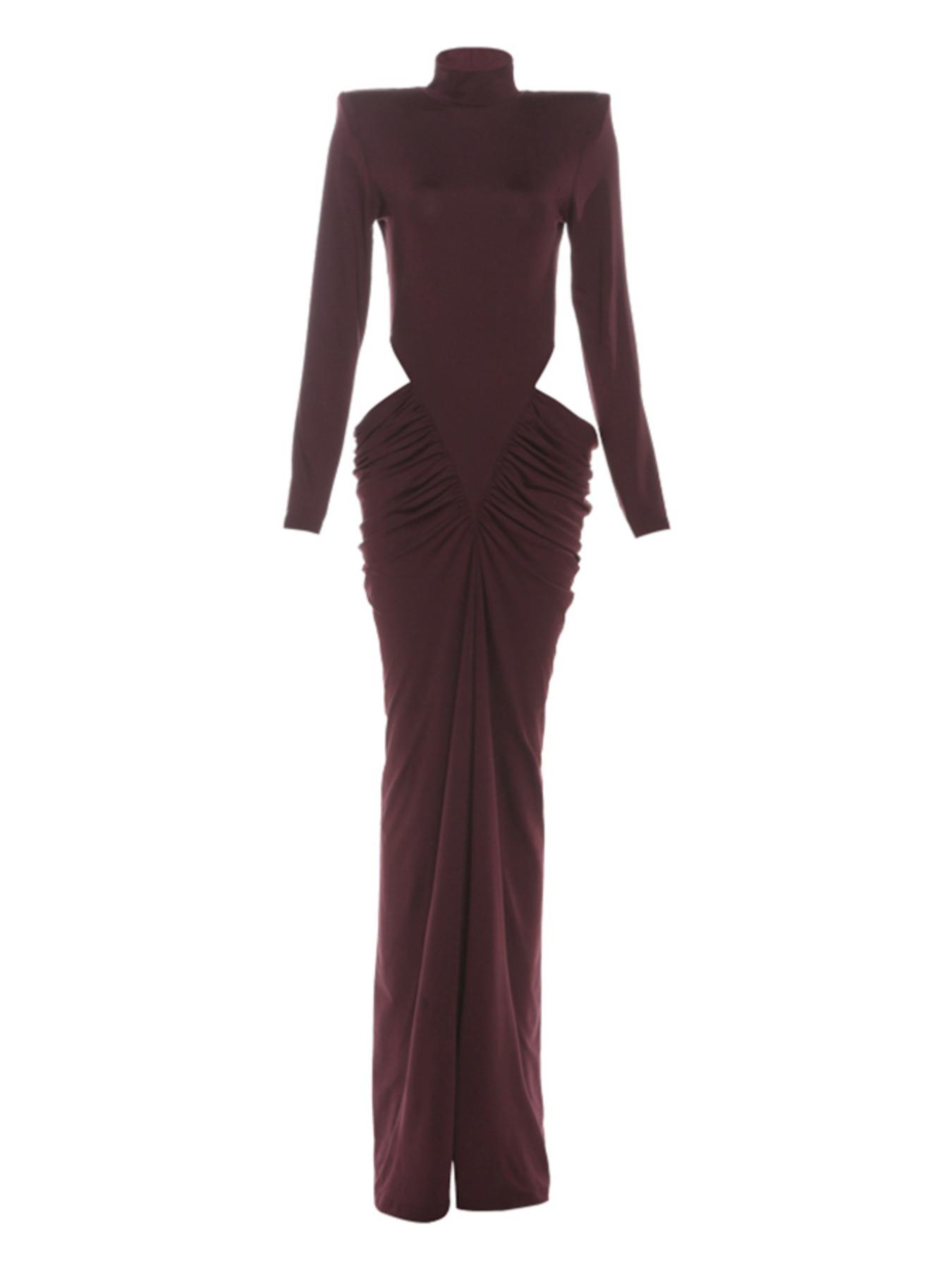 Women's High Neck Hollow Out Long Sleeve Dress, Casual Fashion Fall Winter Clothing, Elegant Plain Design, Perfect for Daily Wear