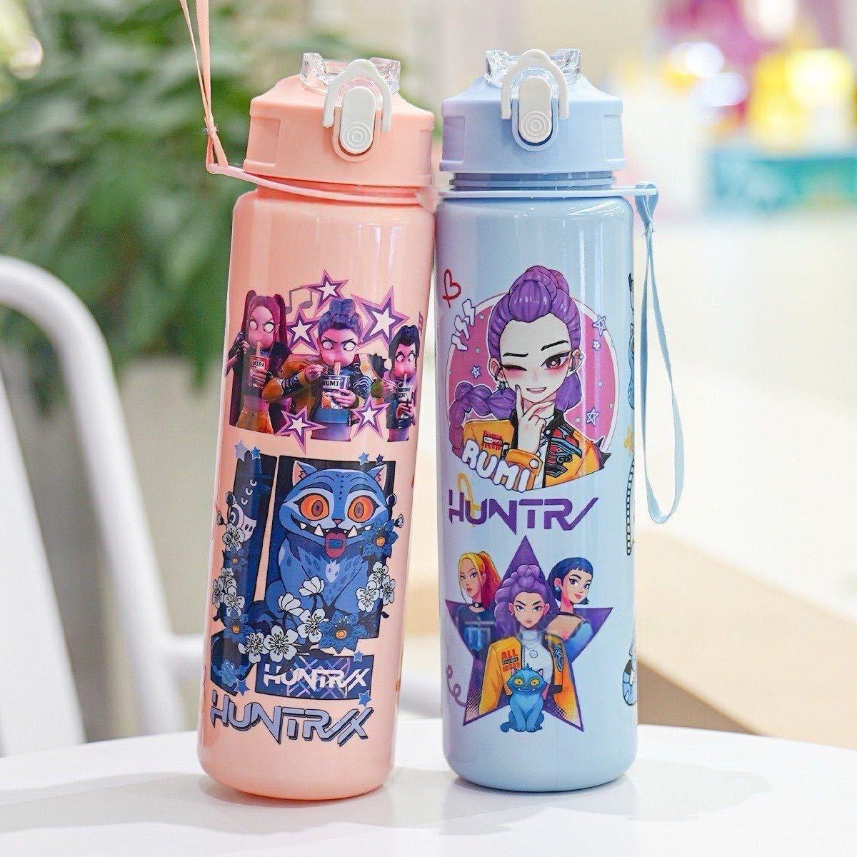K-Pop Ghost Hunter Water Bottle 700ML, Cute Anime Style Hydration Tumbler with Straw & Lid, Leakproof Portable Drinkware, Perfect Gift for Kpop Fans
