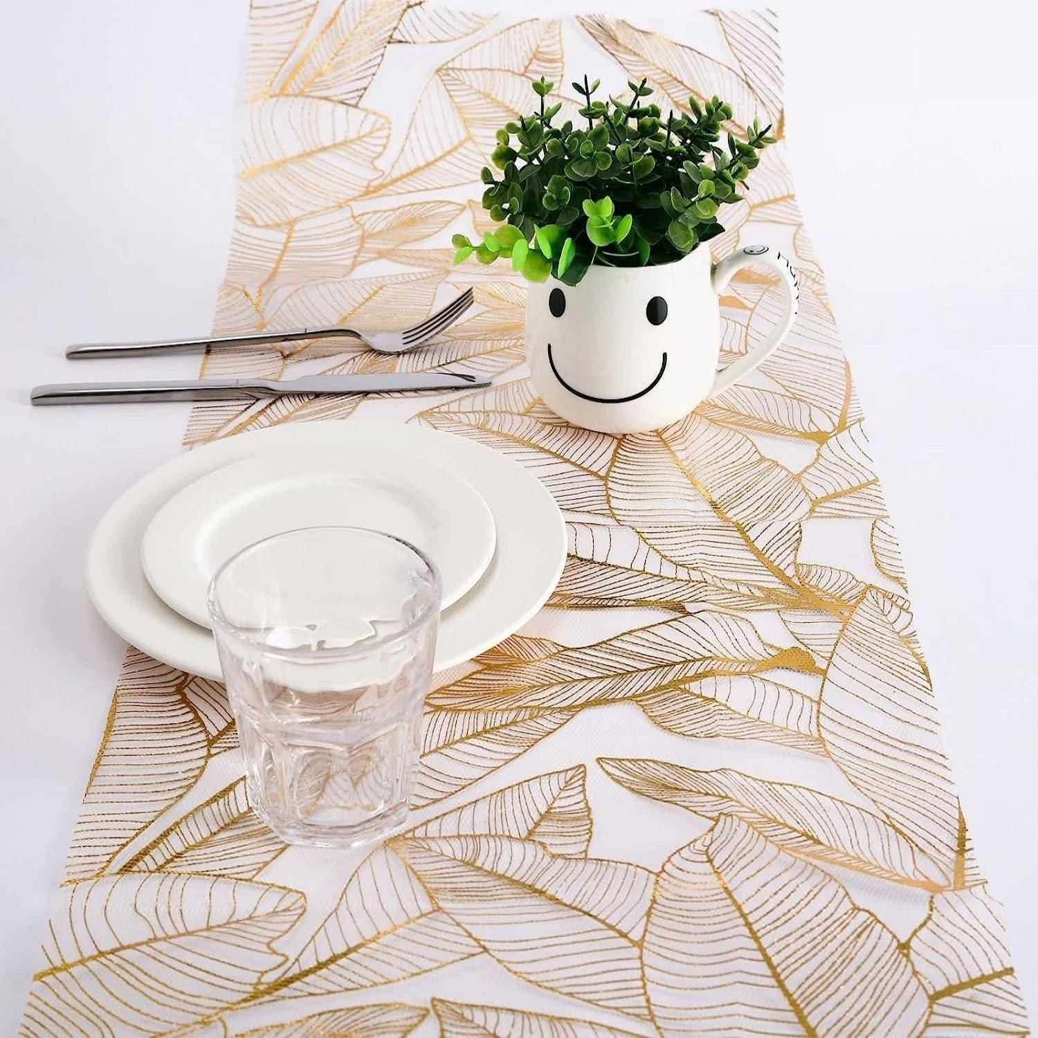 Mesh Table Runner, Elegant Event Decor Material, Perfect for Festivals, Parties, Weddings, Luxurious Golden Tablecloth