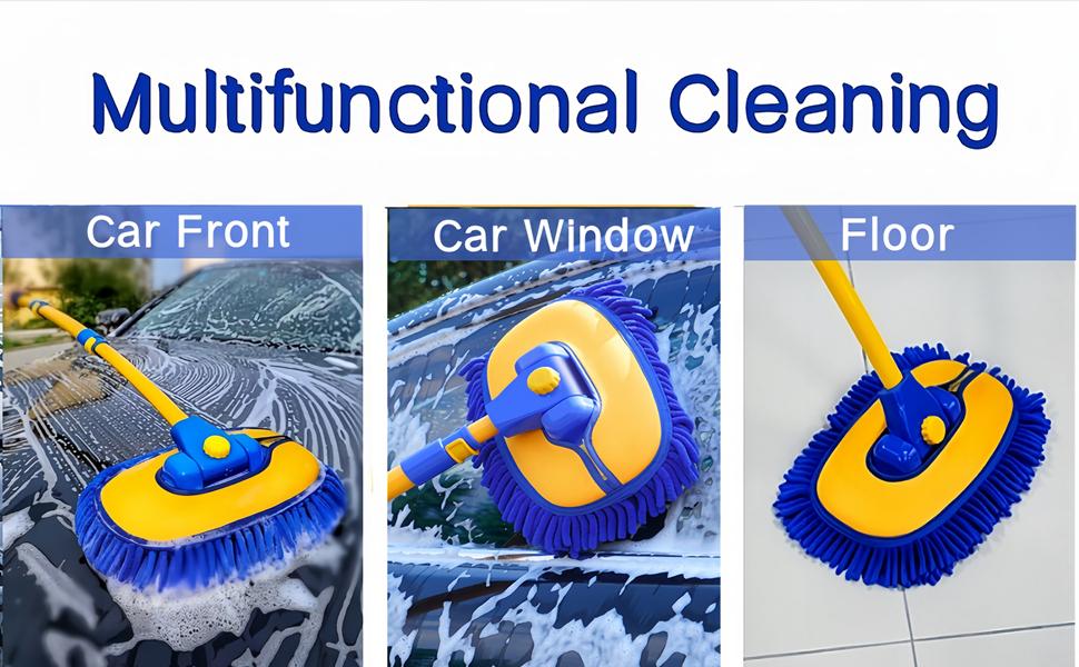 Black Friday! 43'' Long handle car wash mop, 15° Ergonomic design, retractable aluminum alloy pole, Microfiber car wash brush, Avoid scratching, Suitable for cars, trucks, SUVs, RVs and Home - Car wash accessory！