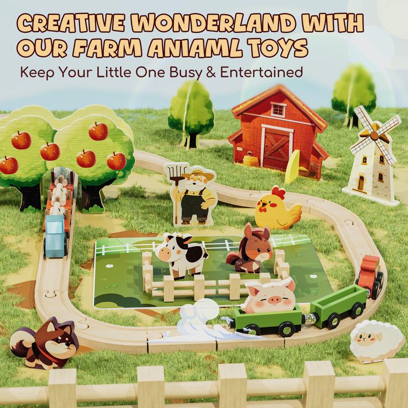 Lehoo Castle 38pcs72pcs Wooden Train Set, Train Set for kids, Wooden Train Track for Girls, Train Set with Tracks & Accessories, Unicorn Toys for Girls, Montessori Toys for Boys & Girls