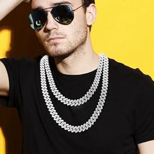 Silver Gold Cuban Link Chain for Men/Women, Iced Out Mens Diamond Chain Necklace-Miami Cuban Link Chains Hip Hop Jewelry