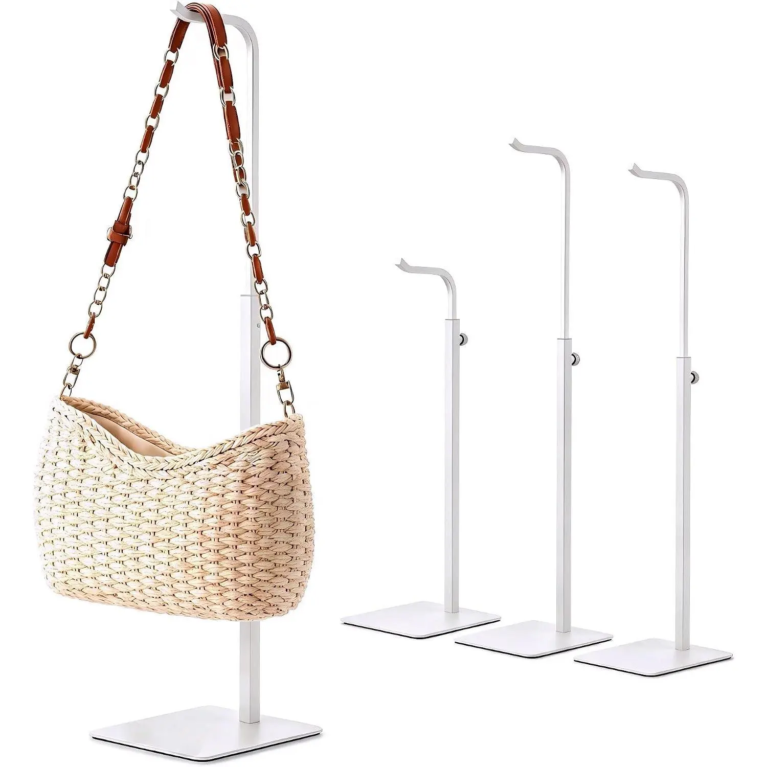 4 Pack Adjustable Purse Holder: Handbag Display Stand, Hanger Rack for Bags, Purses and Wreaths, Tabletop Closet Desk Retail Vendor Display Stand, White