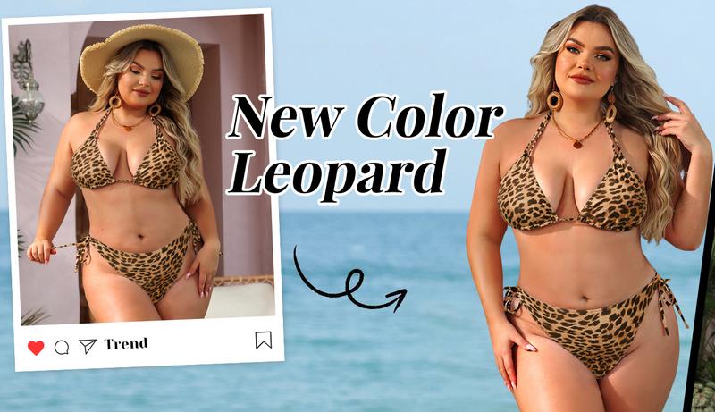 Daci Women Plus Size Triangle Bikini Sets Two Piece Double Straps Halter Swimsuit Side Tie String Sexy Bathing Suits