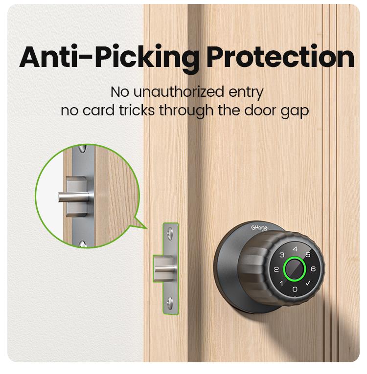 GHome Smart 4-in-1 Keyless Entry Door Knob with Biometric Fingerprint, Keypad, App and Bluetooth Control, Rechargeable Battery with Removable Charging Design for Home, Bedroom, and Apartment