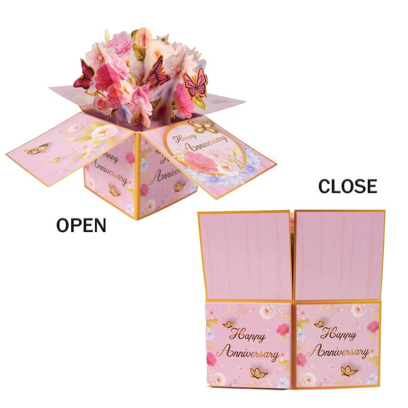 【Valentine's Gift】Musical Flower Card  /3D Pop-Up Butterfly Flower Bouquet Greeting Card for Women - Singing Birthday/anniversaryPop Up Card with Dancing Lights Music 3D Happy Birthday Gifts for Women, Wife, Mom, Grandmother Pastel Color