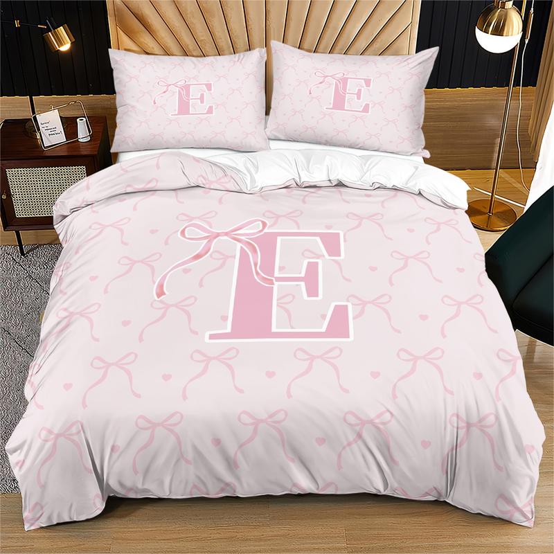 Letter Bow Pattern Soft Durable Bedding Set, Includes 1 Fitted Sheet & Pillowcases, Modern Style Bedroom Decor Gift for Teens Adults, Soft Bedding Sets Letter Bow Pattern Soft Durable Bedding Set, Includes 1 Fitted Sheet & Pillowcases, Modern Style Bedroom Decor Gift for Teens Adults, Soft Bedding Sets