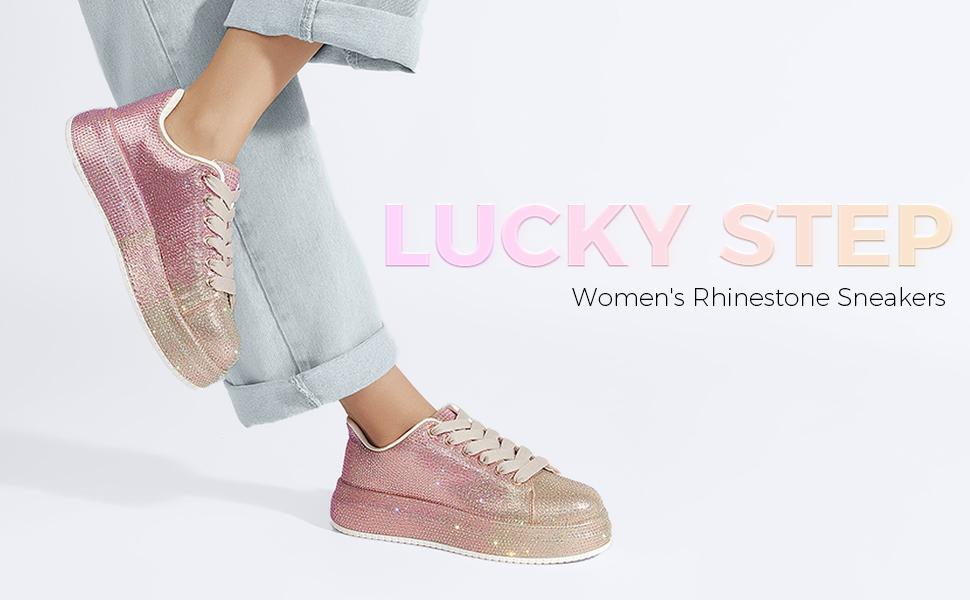 LUCKY STEP Rhinestone Sneakers for Women Platform Sparkly Glitter Bling Tennis Shoes Fashion Bedazzled Wedding Bridal Party Walking Sneakers LUCKY STEP Rhinestone Sneakers for Women Platform Sparkly Glitter Bling Tennis Shoes Fashion Bedazzled Wedding Bridal Party Walking Sneakers